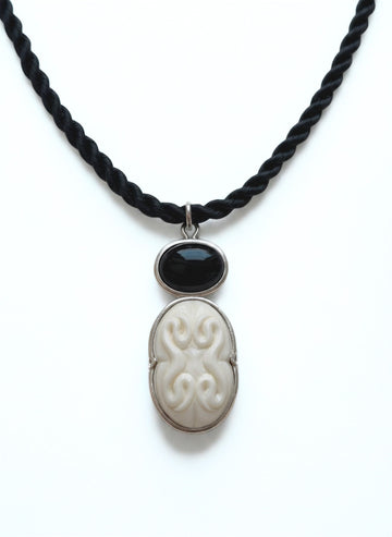 Cinched Cameo Necklace on Silk Cord in Black Onyx