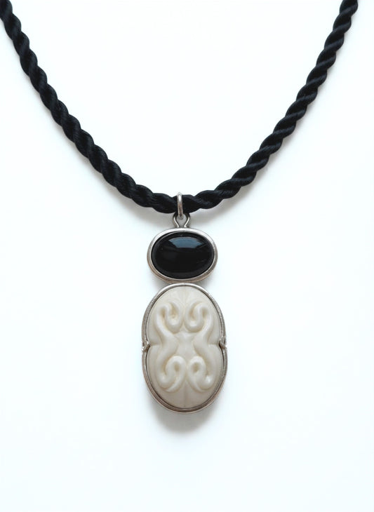 Cinched Cameo Necklace on Silk Cord in Black Onyx