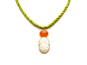 Cinched Cameo Necklace on Silk Cord in Carnelian