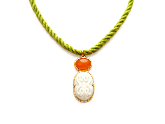 Cinched Cameo Necklace on Silk Cord in Carnelian