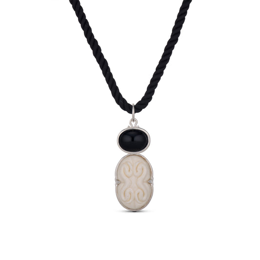 Cinched Cameo Necklace on Silk Cord in Black