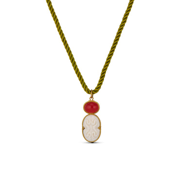 Cinched Cameo Necklace on Silk Cord in Chartreuse