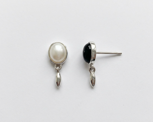 Sweet Tempest Dangle Earrings in Pearl and Black Onyx