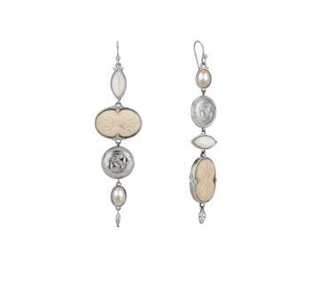 Warm Cascade Chandelier Earring in Silver and Pearl