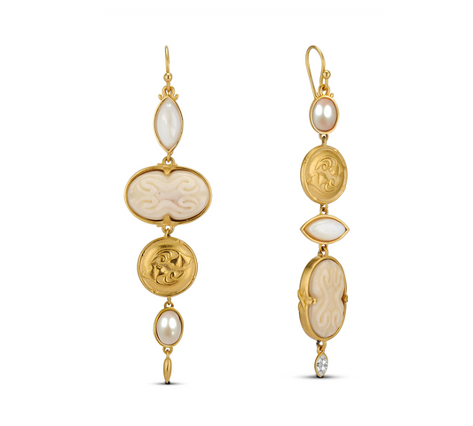 Warm Cascade Chandelier Earring in Gold and Pearl