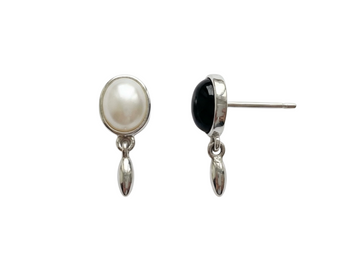 Sweet Tempest Dangle Earrings in Pearl and Black Onyx